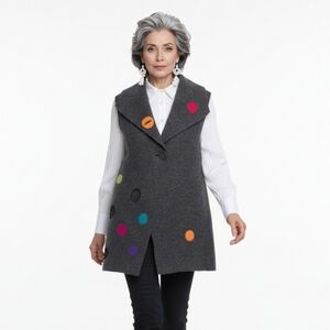 Marylou Ozbolt Storer Vintage Art To Wear Gray Vest Colorful Polka Dots M